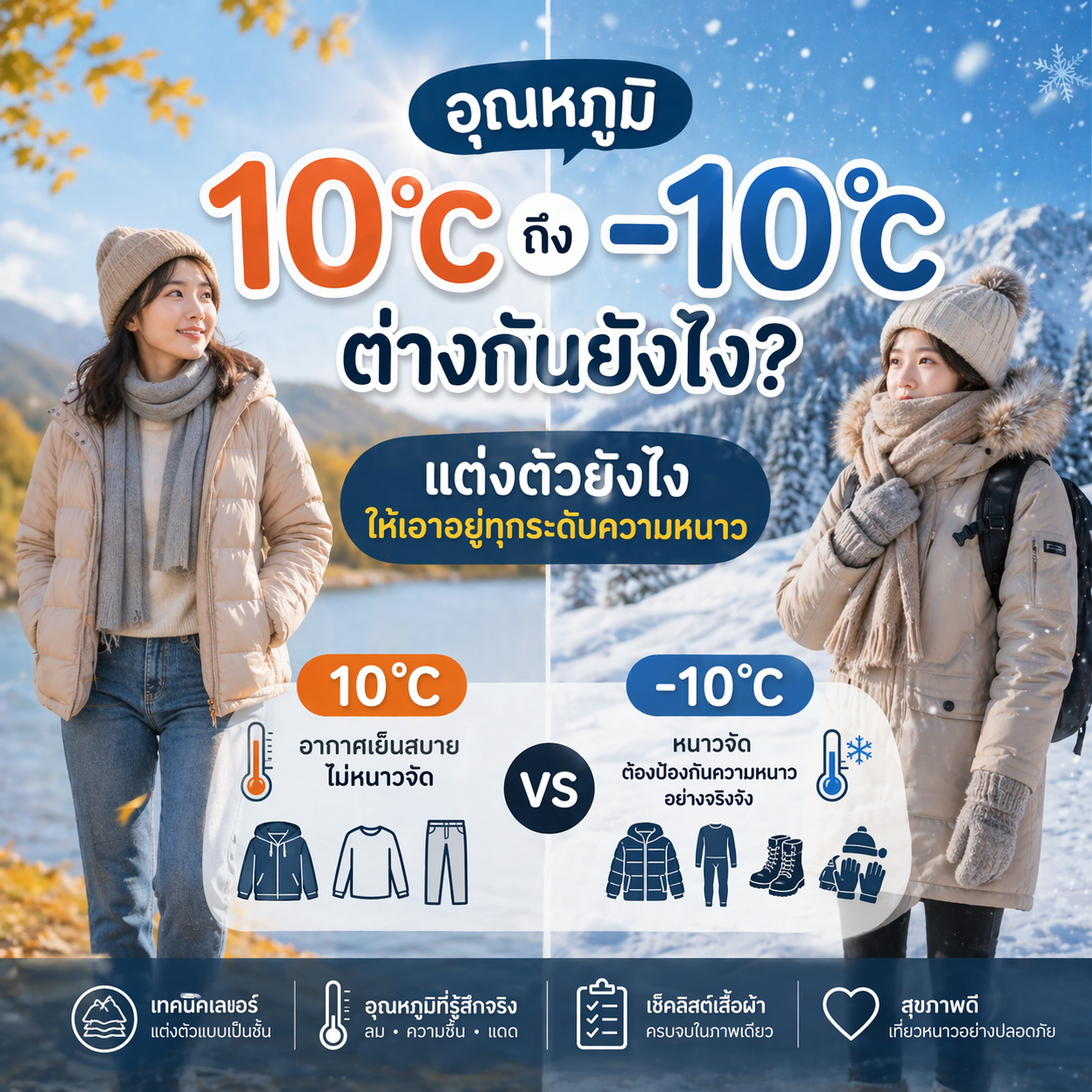 อุณหภูมิ 10°C ถึง -10°C ต่างกันยังไง? แต่งตัวยังไงให้เอาอยู่ทุกระดับความหนาว