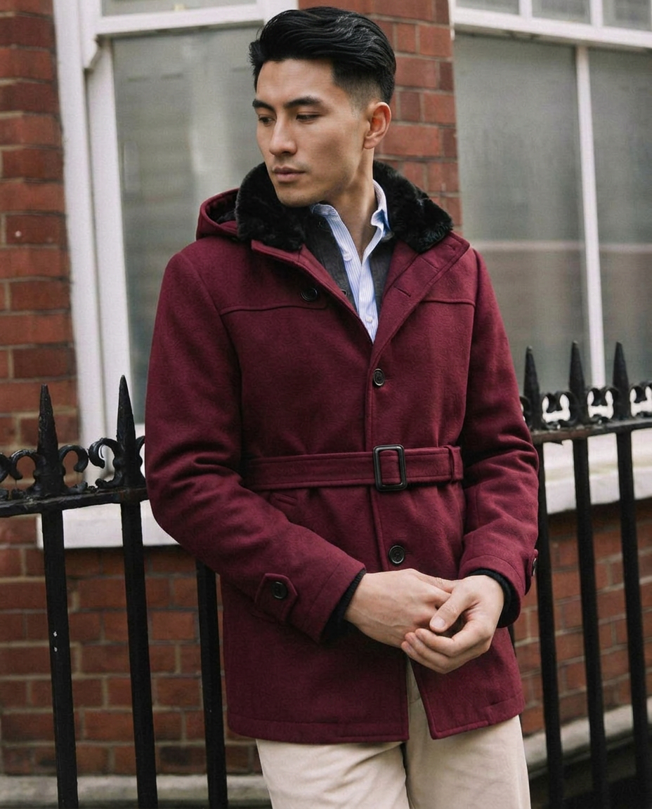เช่าเสื้อโค้ท ชาย รุ่น COLUMBIA สี แดงเรดไวน์